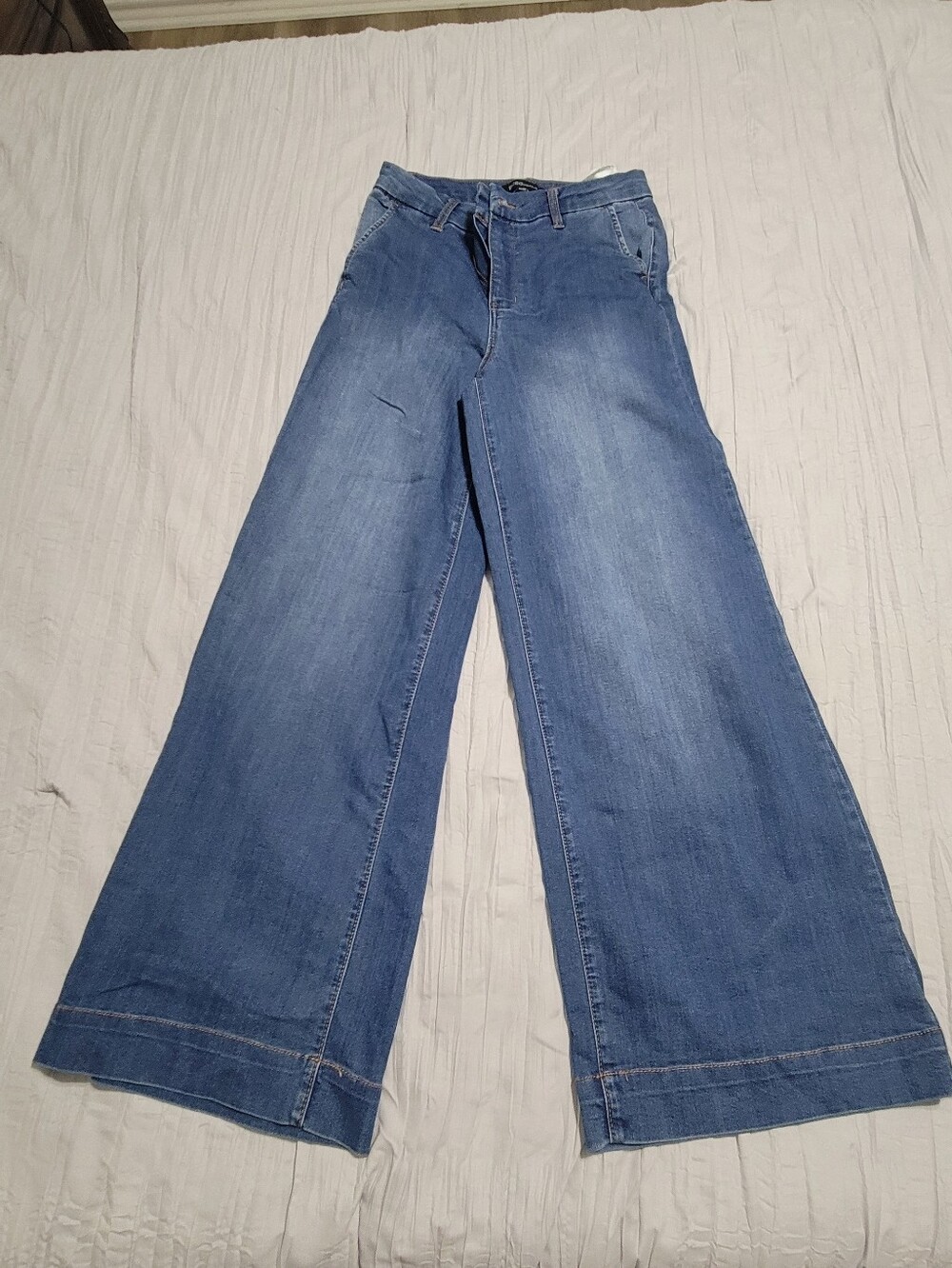 BCBGeneration Wide-Leg Flare Jeans in Light Blue Denim